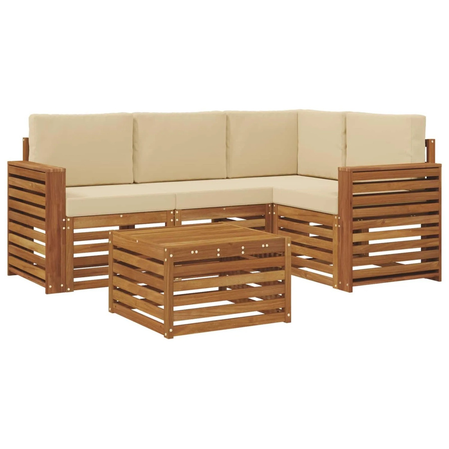 vidaXL 5-teiliges Gartenmöbelset L-Form aus Akazienholz in Natur und Beige mit Kissen - Bild 2