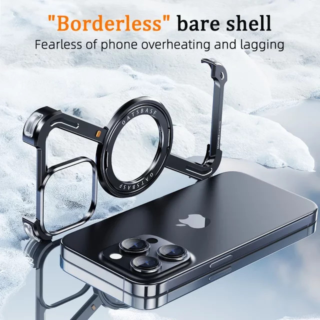 Magnetische Luxus Handyhülle aus Titanlegierung für iPhone 13 14 15 Pro Max Plus in Schwarz mit 360 Grad Halterung und stoßfestem Randlos-Design - Bild 1