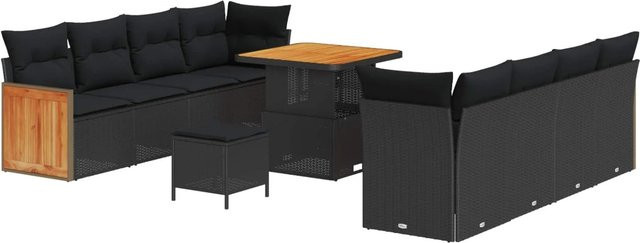 vidaXL Gartensofa-Set 11-tlg. in Schwarz mit Kissen aus Poly-Rattan und pulverbeschichtetem Stahl - Bild 1