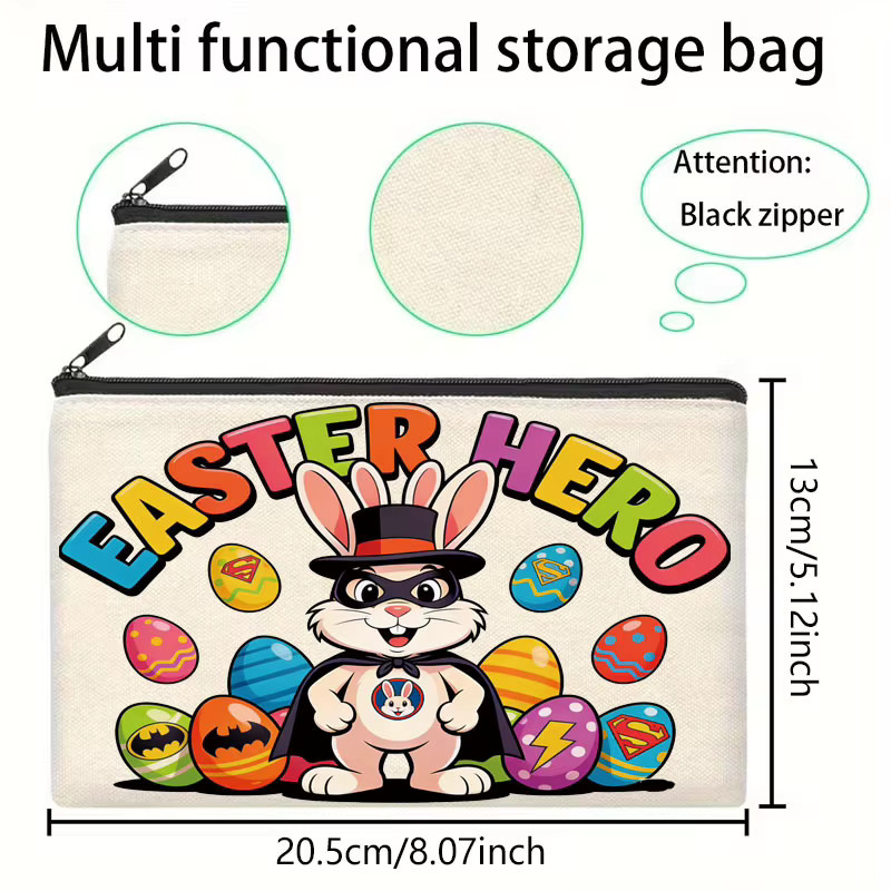 Bunte Leinwand-Kosmetiktasche mit Ostern-Kaninchen-Motiv in Mehrfarbig - Bild 3