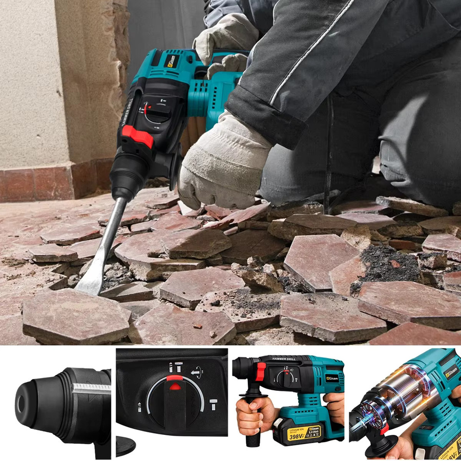 Gisam bürstenloser elektrischer Bohrhammer 26 mm, kabelloses multifunktionales Elektrowerkzeug für Makita 18 V Akku - Bild 2