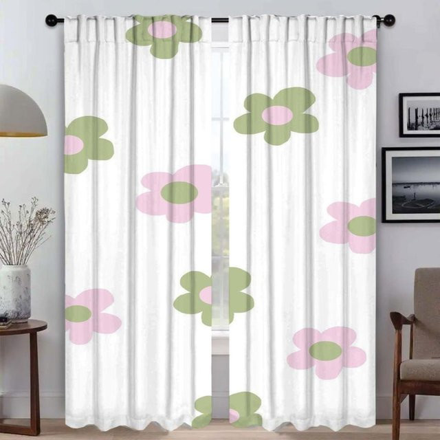 2er-Set Blumen Verdunkelungsvorhang aus Tüll in Weiß für Schlafzimmer und Wohnzimmer, Breite: 50 cm, Höhe: 70 cm - Bild 1