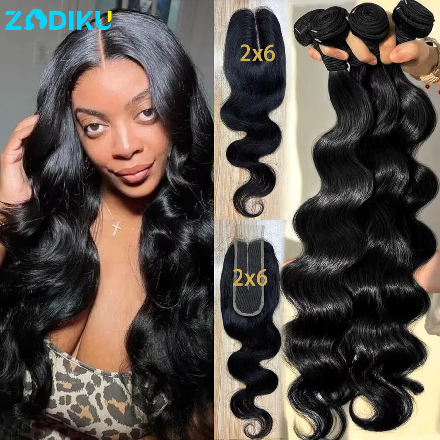 ZIDIKU Brasilianische Haar Bundles, 100% Menschliches Haar, 2x6 HD Spitze Verschluss - Bild 2