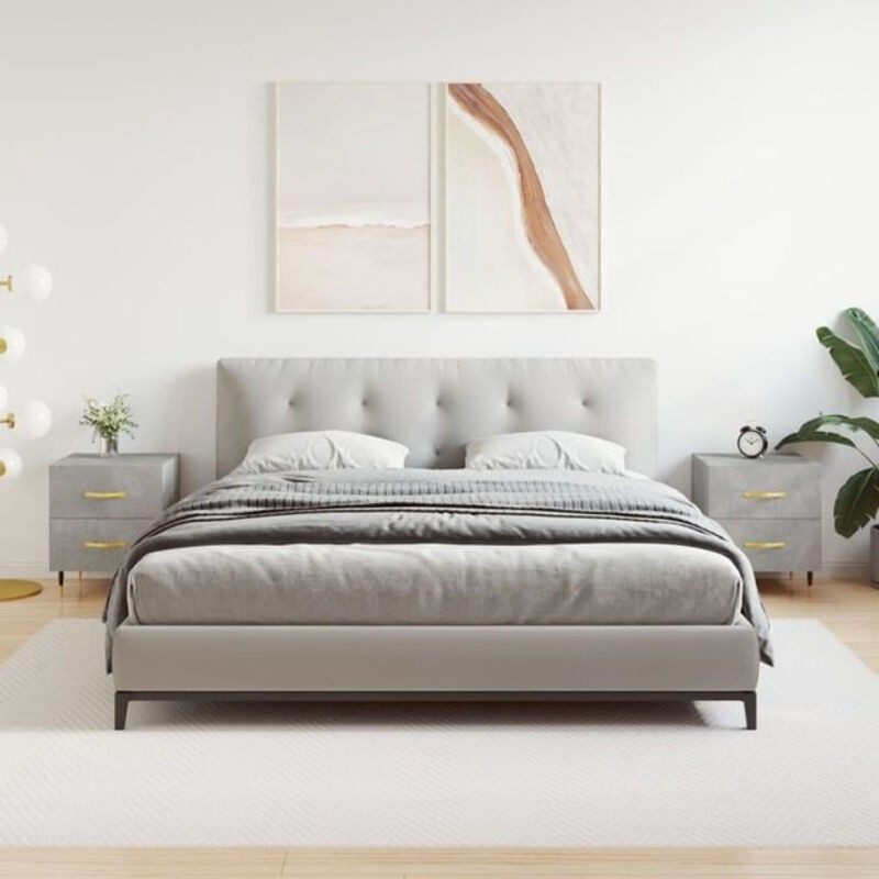 Vidaxl Set 2 Nachttische Modern in Grau aus Holzwerkstoff und Metall, B/T/H: 40 x 35 x 47,5 cm - Bild 1