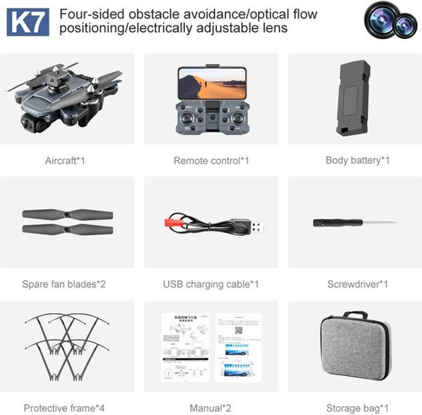 LYZRC K7 Drohne 8K High-Definition Professioneller Quadrocopter mit zwei Kameras, WIFI, LED-Licht, dreiachsiger Anti-Shake-Stabilisierung, optischem Fluss und Hindernisvermeidung, Schwarz - Bild 1