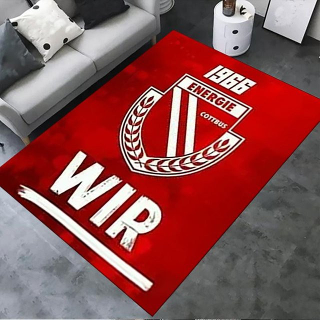 Vintage Teppich Energie Cottbus 1966 Wappen Design in Rot, B/B: 60 x 90 cm - Bild 1