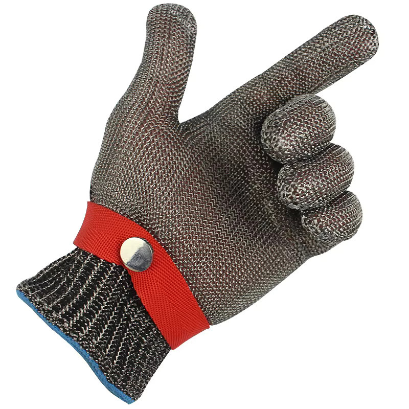 Schnittfester Edelstahl-Drahtmesh-Handschuh für Fleisch und Angeln in Silber und Rot - Bild 2