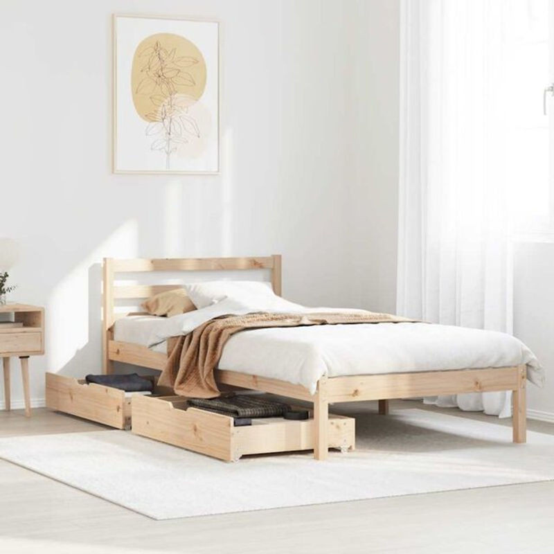 Massivholzbett vidaxl aus Kiefernholz in Braun im Landhaus- und Skandinavischen Stil, B/T/H: 75 x 190 x 80,5 x 69,5 cm (ohne Matratze) - Bild 1