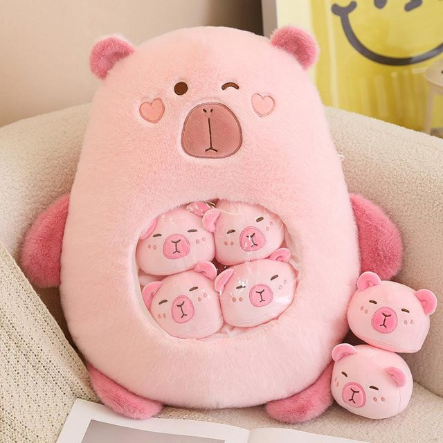 Kidsly Capybara-Snack-Plüschtier, Plüsch-Capybara-Snack-Kissen, rosa, ab 18 Jahre - Bild 1