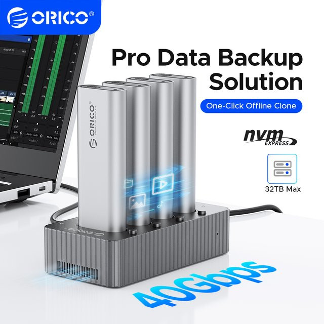 ORICO USB4 M.2 NVMe SSD Klon-Dockingstation mit 4 Bay und 2 Bay, Offline-SSD-Duplikator in Silber - Bild 1
