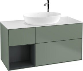 V&B Waschtischunterschrank Finion mit Wandbeleuchtung, Breite: 120 cm, Tiefe: 50,1 cm, Höhe: 50,1 cm, lackiert in Olivgrün - Bild 1