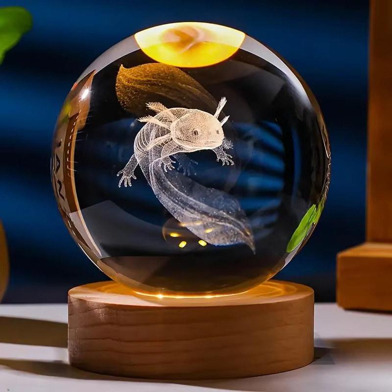 3D Salamander Kristallkugel mit Holzlampenhalter als transparentes Nachtlicht zur Schlafzimmerdekoration - Bild 3