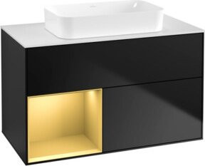 V&B Waschtischunterschrank Finion mit Wandbeleuchtung in Blau Lacquer, Breite: 100 cm, Tiefe: 60,3 cm - Bild 1