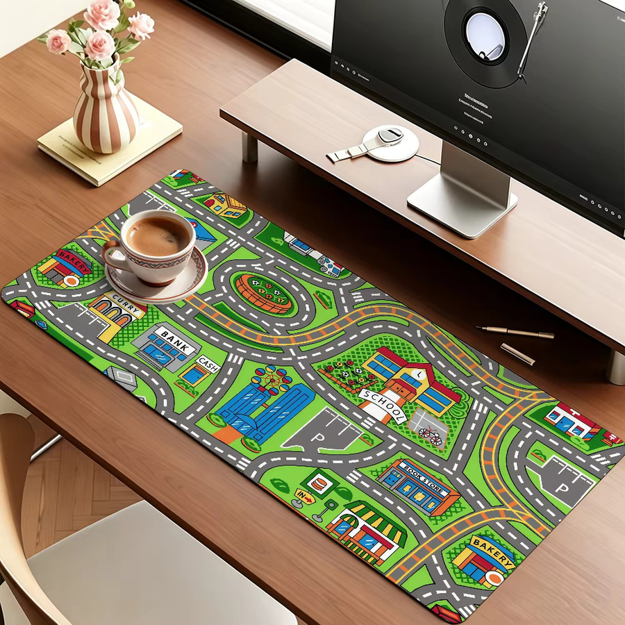 Großes Cartoon City Street Mauspad in Multicolour für Gaming und Büro, rutschfest und wasserdicht - Bild 4