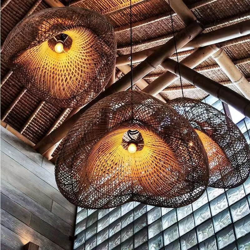 JIANKEXING Pendelleuchte aus Rattan im japanischen Wabi-Sabi-Stil, braun, Zen-Design für Küche und Restaurant - Bild 5