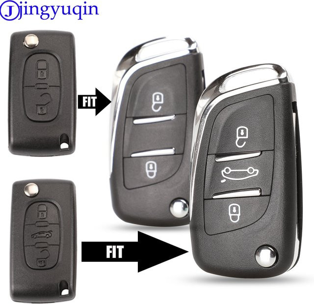 Jingyuqin Flip Folding Key Shell Hülle mit 2 Knöpfen für Citroen C2 C3 C4 C5 C6 und Peugeot 207 307 308 407 807 in Schwarz - Bild 1