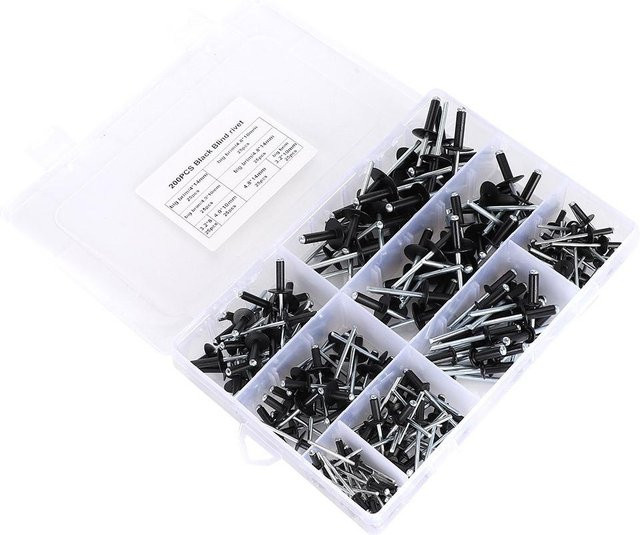 Painter Blindniet-Set aus Aluminium in Schwarz, 200 Stück Sortiment mit 3.2 mm, 4.0 mm und 4.8 mm Durchmesser - Bild 1