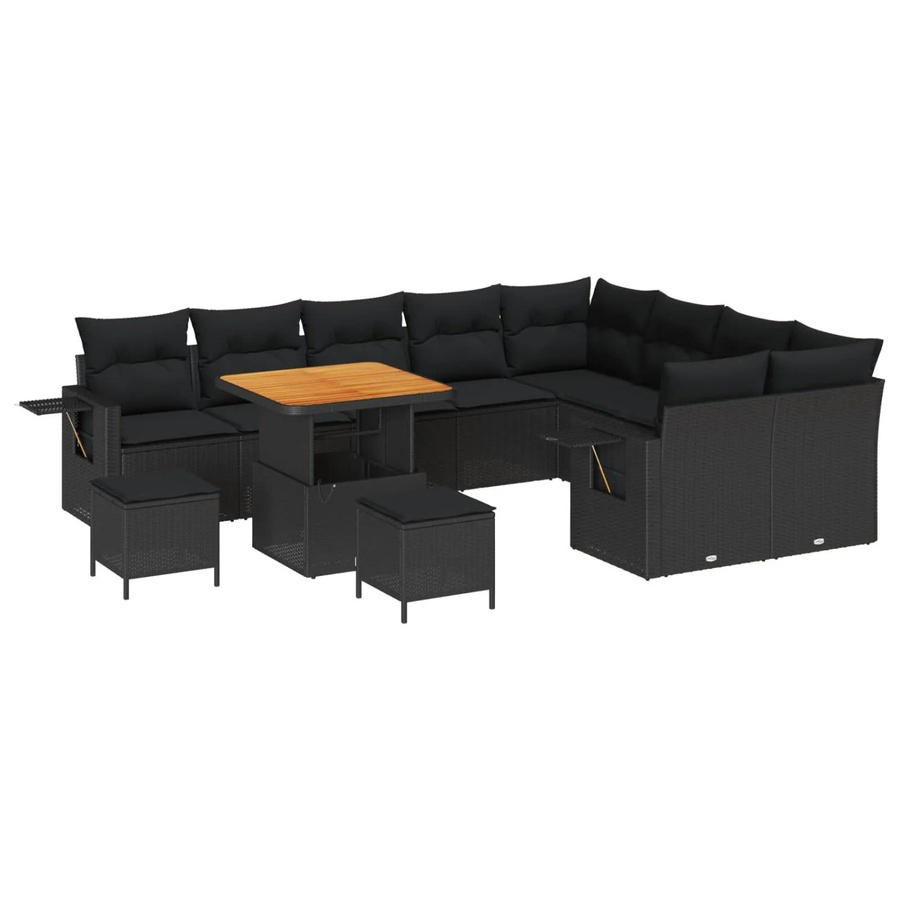 vidaXL Gartensofa-Set aus Poly-Rattan und Metall in Schwarz mit Kissen und Couchtisch für Garten und Terrasse - Bild 2