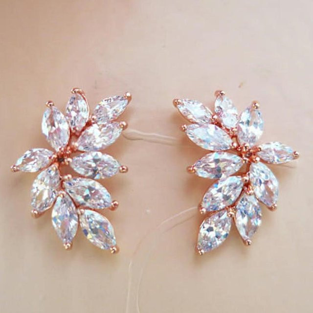 Huitan Chic Blatt Ohrstecker, Marquise Zirkonia, brown, Damen - Bild 1