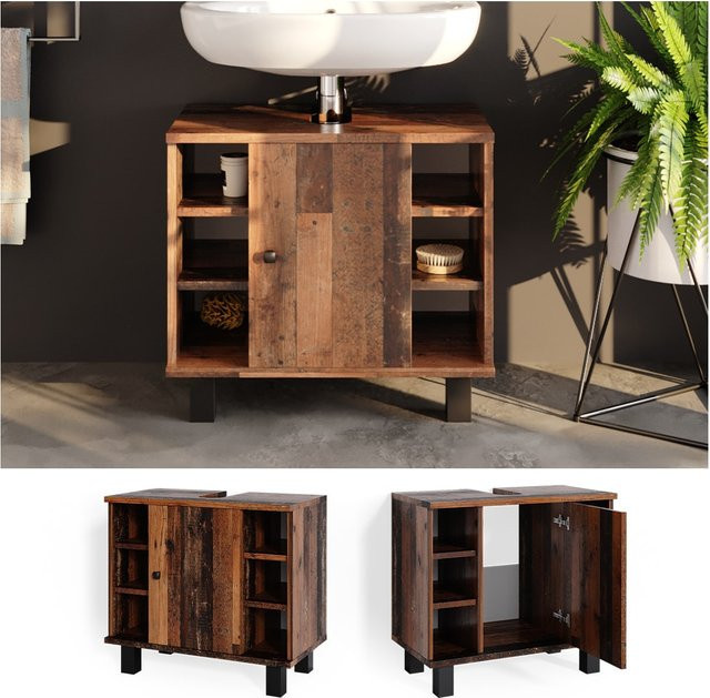 Vicco Waschtischunterschrank Fynn Old Style in Eiche Rustikal Braun, B: 60 cm, T: 54 cm, H: 32 cm - Bild 1