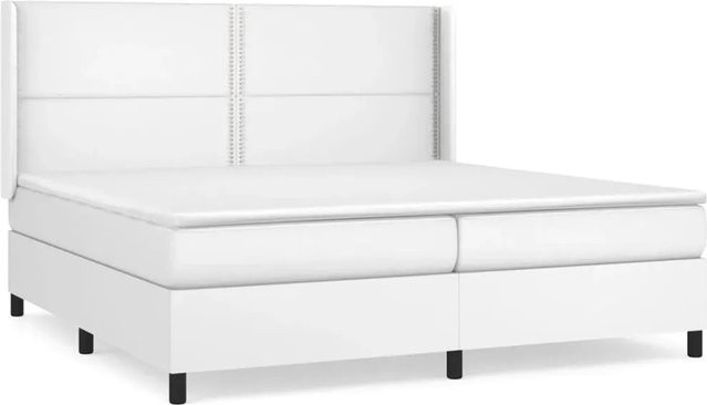 vidaXL Boxspringbett mit Matratze in Weiß aus Kunstleder, Hybridbett mit Taschenfederkern, B/T: 200 x 200 cm - Bild 1