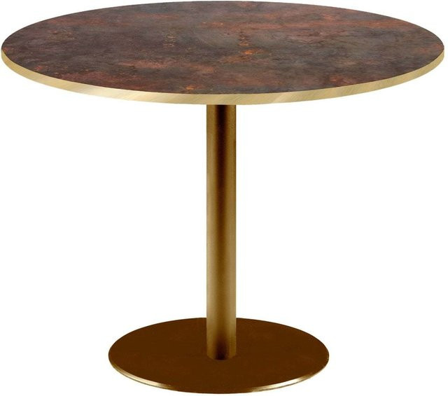 RestooTab Tisch Rome XL rund mit goldmetallic Gestell und verrosteter Metallplatte, Höhe: 75 cm, Durchmesser: 120 cm - Bild 1