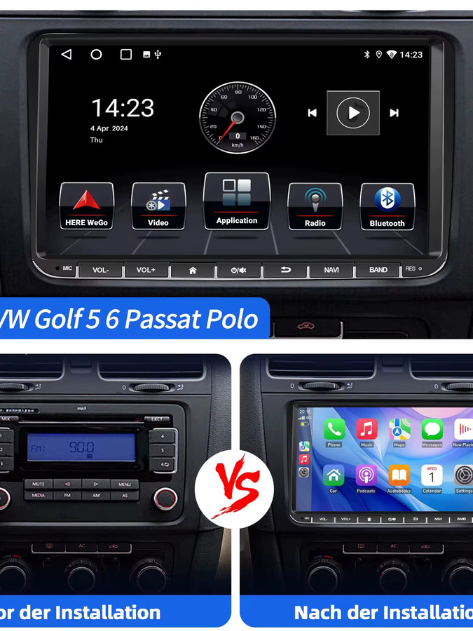 ESSGOO Android 14 Autoradio mit 9 Zoll Display, CarPlay, WLAN und GPS, Schwarz, passend für VW Golf 5 6, Passat, Polo, Touran, Tiguan, Caddy, EOS, T5 sowie SEAT und SKODA - Bild 4