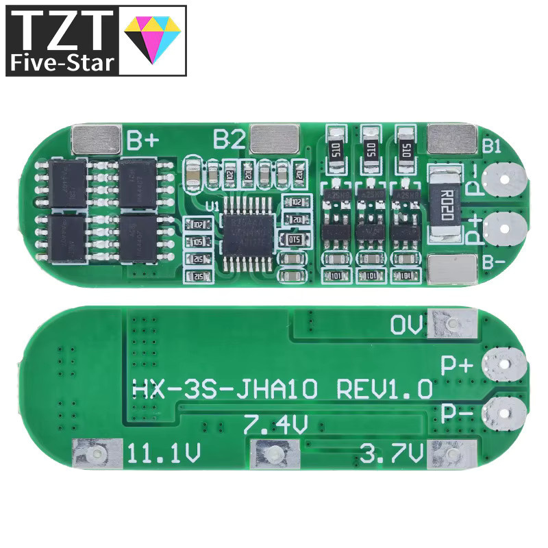 Tzt BMS Schutzplatine für 11,1 V Li-Ion Akkus, 3s 10A 12V Lithium-Batterie Ladegerät Schutzmodul, Farbe: Grün - Bild 3
