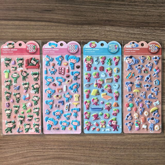 4 Blatt Woo Hoo Roo Roo Fashion Bubble-Aufkleber mit niedlichen Cartoon-Charakteren in Multicolour für Kinderhandwerk und Tagebücher von AnimeWorlds Store - Bild 1