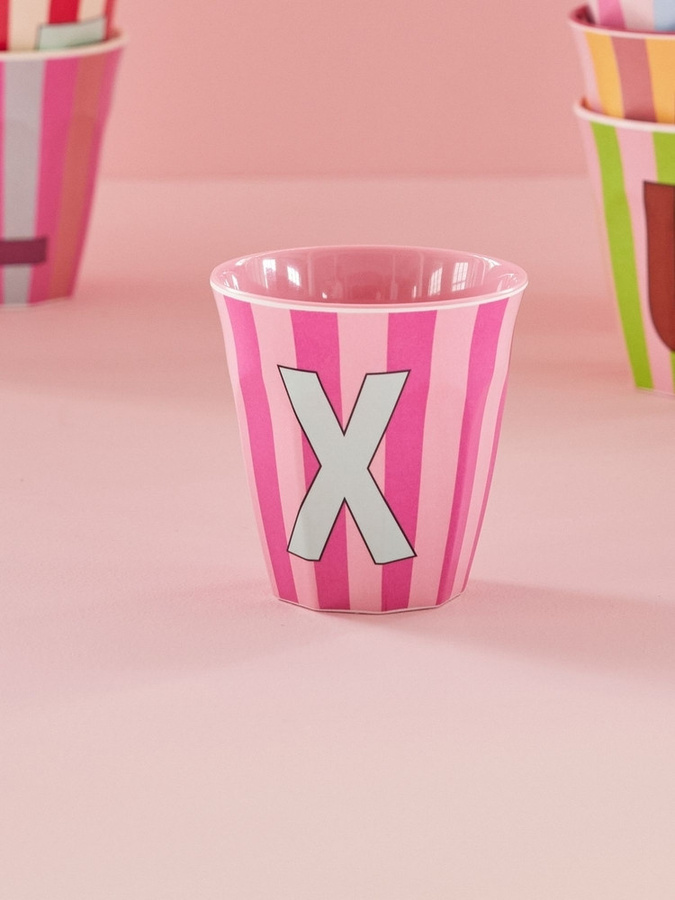 Rice Melamin Becher Buchstabe X mit Streifen in Pink 250ml - Bild 2