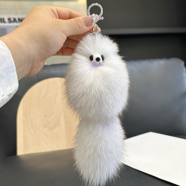 YIRAN Schlüsselanhänger Fuchs, Plüsch, grau, Unisex - Bild 1