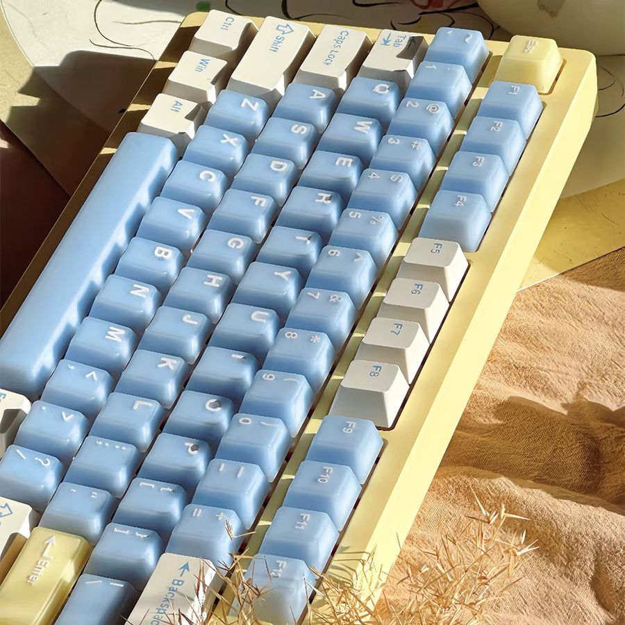 BINYEAE Tastenkappen Set für mechanische Tastaturen mit Alice-Layout, 164 Tasten, Blau, PBT-PC, Double Shot, Cherry-Profil, durchscheinend - Bild 4