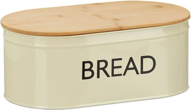 Relaxdays Brotkasten aus Metall und Bambus in Natur/Beige mit Deckel, B/T/H: 36 x 20 x 14 cm - Bild 1