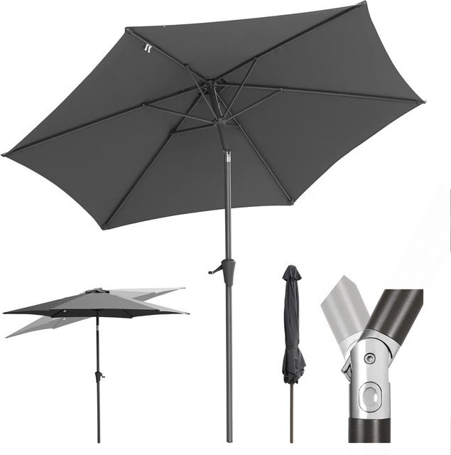 Sekey Sonnenschirm Grau mit UV-Schutz 50, Kurbelschirm aus Polyester und Aluminium, Durchmesser: 270 cm - Bild 1
