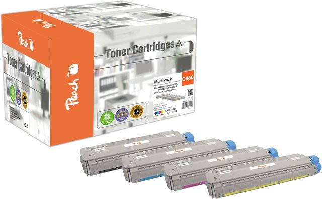 Peach O4405 Toner-Set für Laserprinter, wiederaufbereitet, Multicolor (Schwarz, Cyan, Magenta, Gelb), ersetzt OKI 44059209-12 für OKI CX 2633, MC 860 CDTN, MC 860 CDXN und MC 860 DN - Bild 1