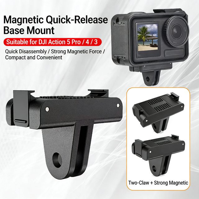 Ronkoen Magnetischer Schnellwechsel-Adapter für DJI Osmo Action 3/4/5 Pro, faltbarer Zweiklauen-Halterungsadapter in Schwarz - Bild 1