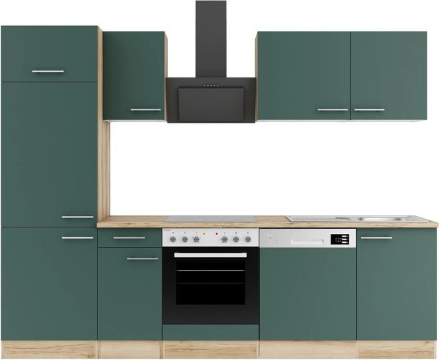 OPTIFIT Savona405 Küchenzeile in Steingrün mit modernem Design und melaminbeschichteten Qualitätsspanplatten, Breite: 270 cm - Bild 1