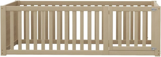 KOMHTOM Kinderbett mit Zaun und Tür aus Kiefernholz, Sperrholz und MDF, Holzfarbe, B/T/H: 140 x 200 x 60 cm - Bild 1