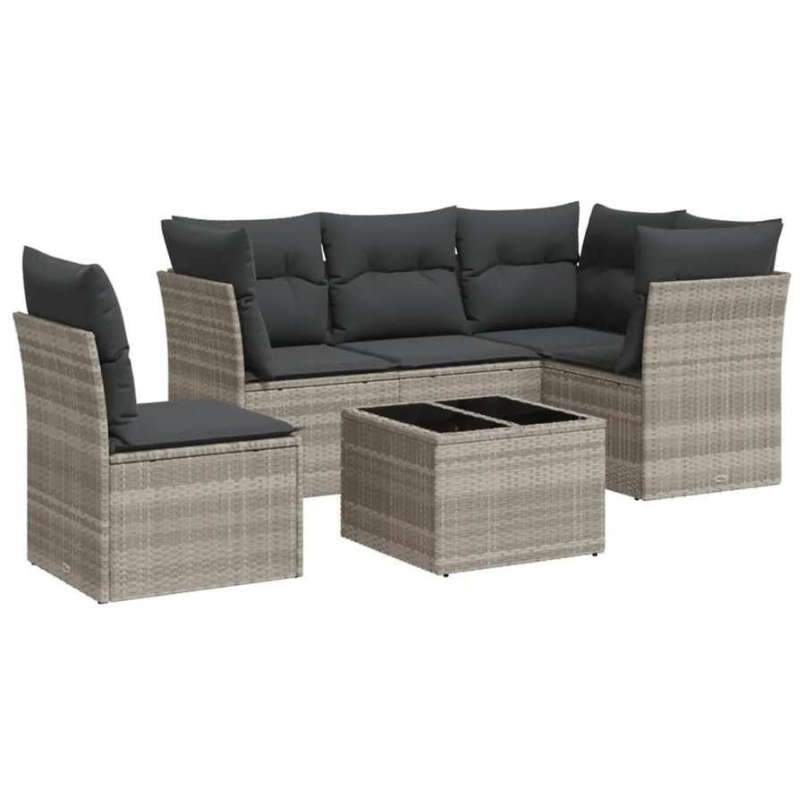 vidaXL 6-teilige Garten-Sofagarnitur aus Poly-Rattan mit Kissen in Hellgrau - Bild 2
