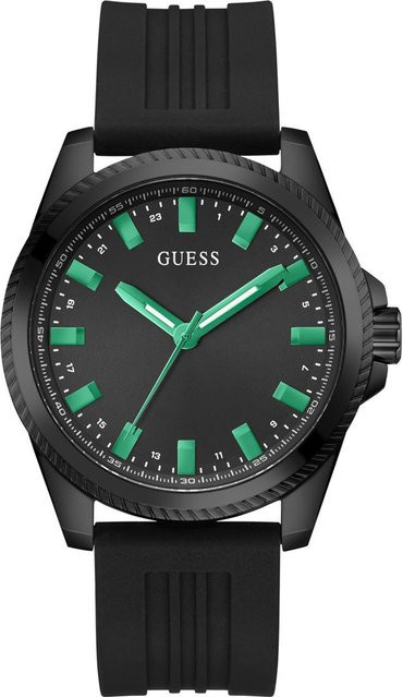 Guess Herrenuhr, Quarz, Edelstahl, 44 mm, Silikon, Schwarz, 5 ATM - Bild 1