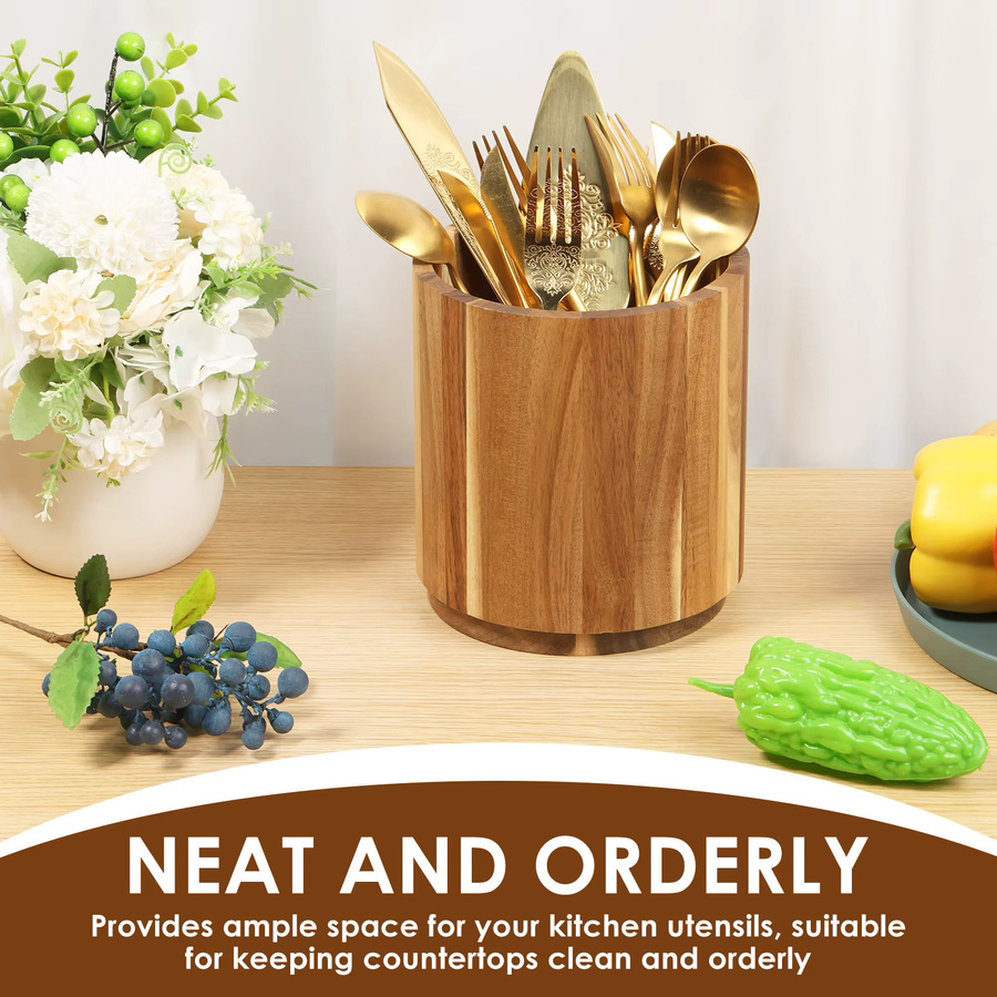 Willstar Utensilienhalter aus Akazienholz in Braun, 360 Grad rotierender Organizer für Küchenbesteck und Kochutensilien, B/T/H: 16,5 x 15,0 cm - Bild 3