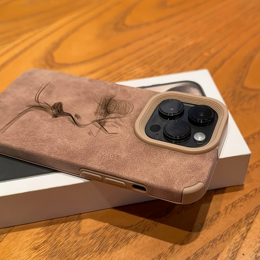 Strukturierte TPU-Handyhülle mit Lover's Kiss-Muster für Apple iPhone 11 bis iPhone 17 Air Pro Max Serie in Braun - Bild 4