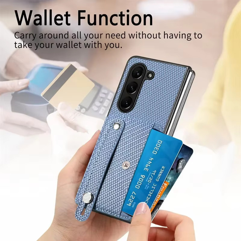 Luxuriöse Leder-Brieftasche als Schutzhülle für Samsung Galaxy Z Fold 7, Z Fold 6, Z Fold 5 und Z Fold 4 mit Kartenfach und Armband in Grün oder Blau - Bild 2