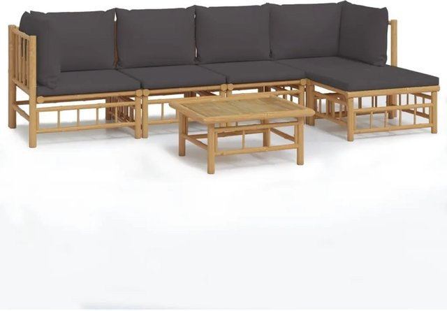 vidaXL 6-tlg Garten-Lounge-Set aus Bambus mit dunkelgrauen Polsterkissen in L-Form - Bild 1