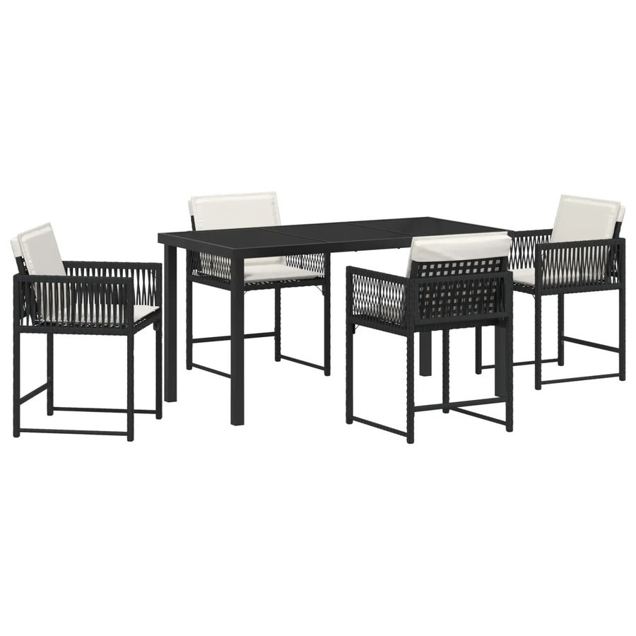 vidaXL Garten Essgruppe 5-teilig aus Poly-Rattan und Stahl in Schwarz-Creme mit Glastisch - Bild 2