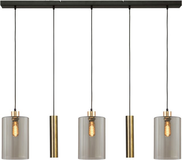 Masterlight Ortona 3/2 Pendelleuchte 5-flammig mit transparenten Glaszylindern in Messing Antik-Gold Matt - Bild 1