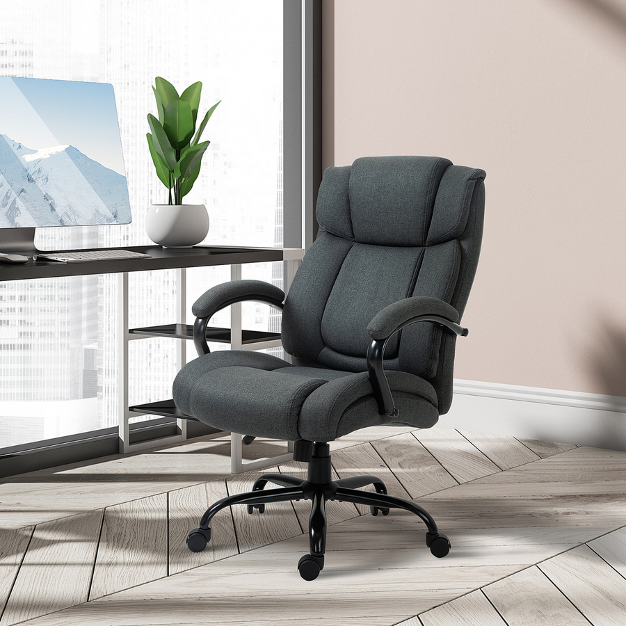 Vinsetto Ergonomischer Bürostuhl in Dunkelgrau mit Leinenoptik, gepolsterter Chefsessel mit Armlehnen, Wippfunktion und Höhenverstellung, belastbar bis 220 kg - Bild 2