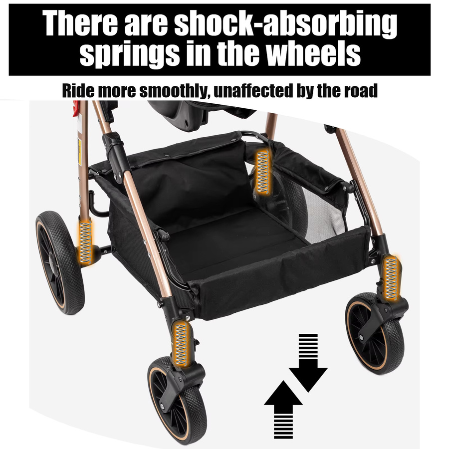 3-in-1 Luxus Baby-Kinderwagen für Neugeborene mit Babygeschirr und Carrycot in Grau und Schwarz - Bild 7