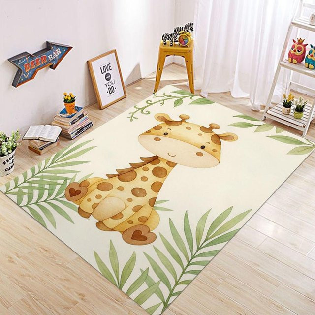 Cartoon-Tier-Teppichmatte mit Giraffe und Elefant für das Kinderzimmer, B/B: 80 x 120 cm - Bild 1