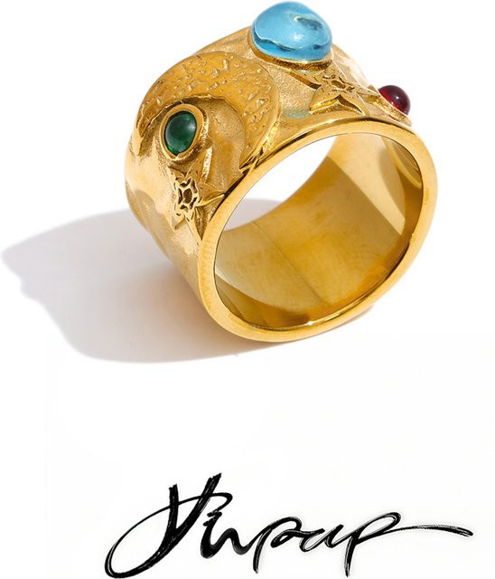 Yhpup Ring Edelstahl, Gold, Stern Mond, Größe 678 - Bild 1